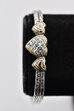 John Medeiros Collection Three Heart Pavé Center Bracelet Crystal Rhodium BinD